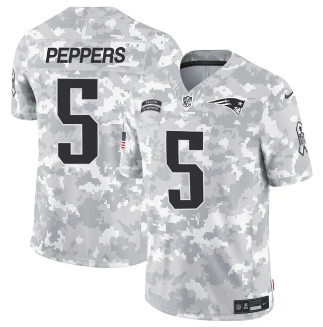 Men's New England Patriots #5 Jabrill Peppers 2024 F.U.S.E. Arctic Camo Salute to Service Limited Football Stitched Jersey